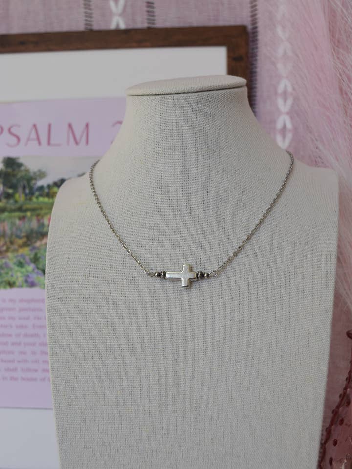 Dainty cross necklace for wholesale by The peachy cactus boutique