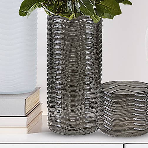 Glass Wave Vase (H-7.5" x D-4.35") for wholesale by Galore Home