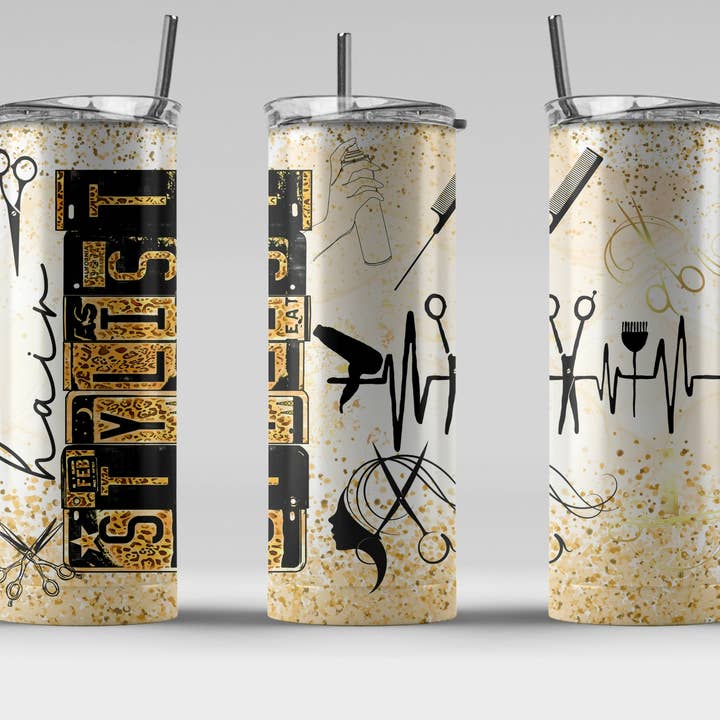 Occupation Hair Stylist Gold Glitter Tumbler for wholesale by FloBama Girls Wholesale