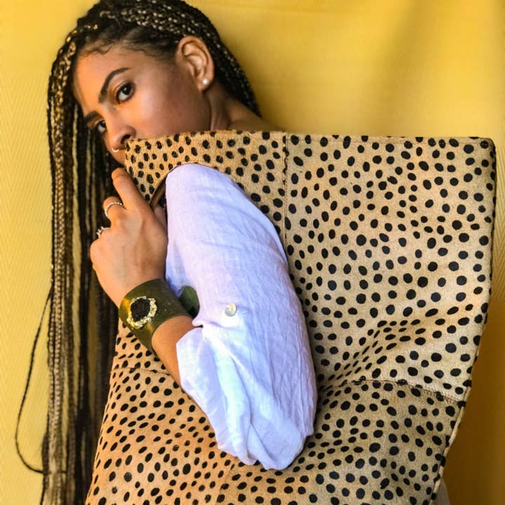 Large Leather Tote Bag, Genuine Leather, Cheetah Print for wholesale by Tina Frantz Designs