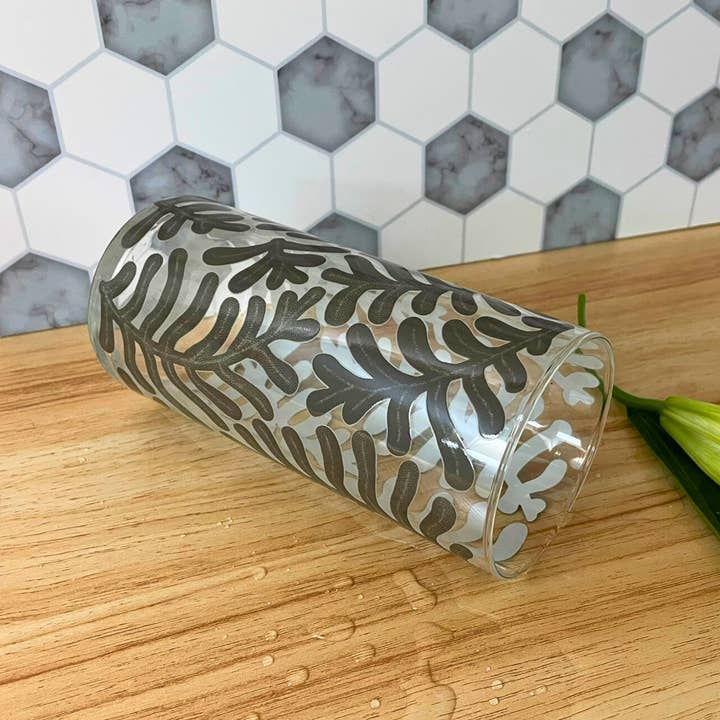 Button and Fern - Wholesale Vase - Botanical Fern Glass Vase- 7" with Hand-Applied Leaf Pattern1