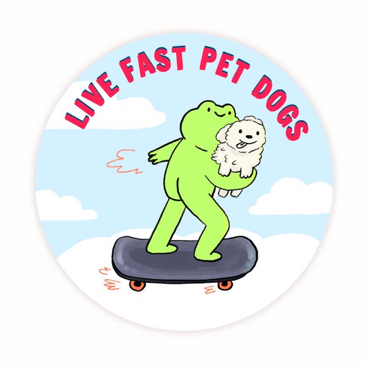 Live Fast Pet Dogs - Frog Dog Sticker - Circular Froggy for wholesale by Nimbob