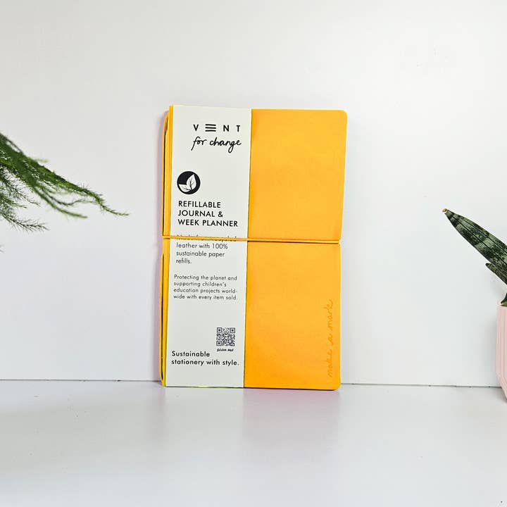 Weekly Planner/Journal Recycled Leather Refillable - Yellow for wholesale by VENT for Change USA
