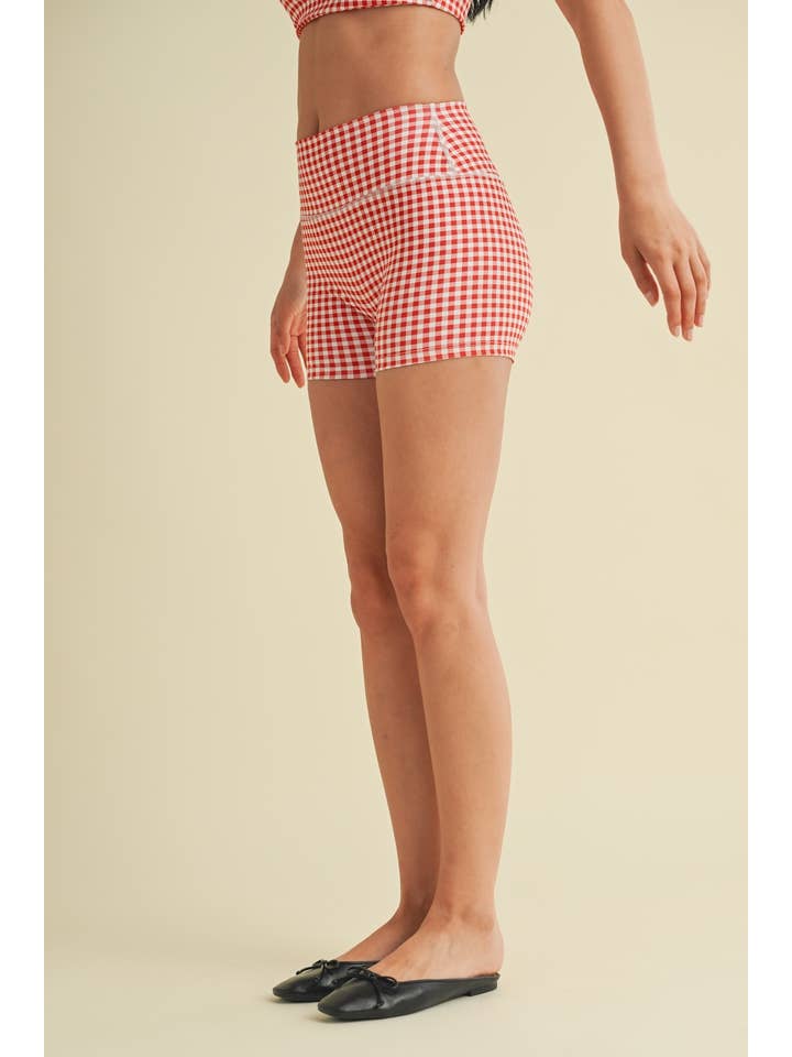 KIMBERLY C - Wholesale Athletic Shorts - Women's - Gingham Print Mid-Rise Mini Shorts44