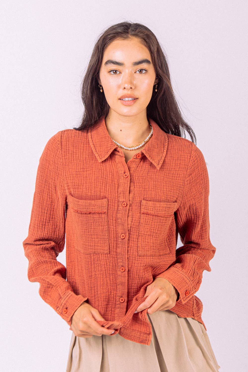 Wholesale NT11173Long Sleeve Washed Shirt Top for your store Faire