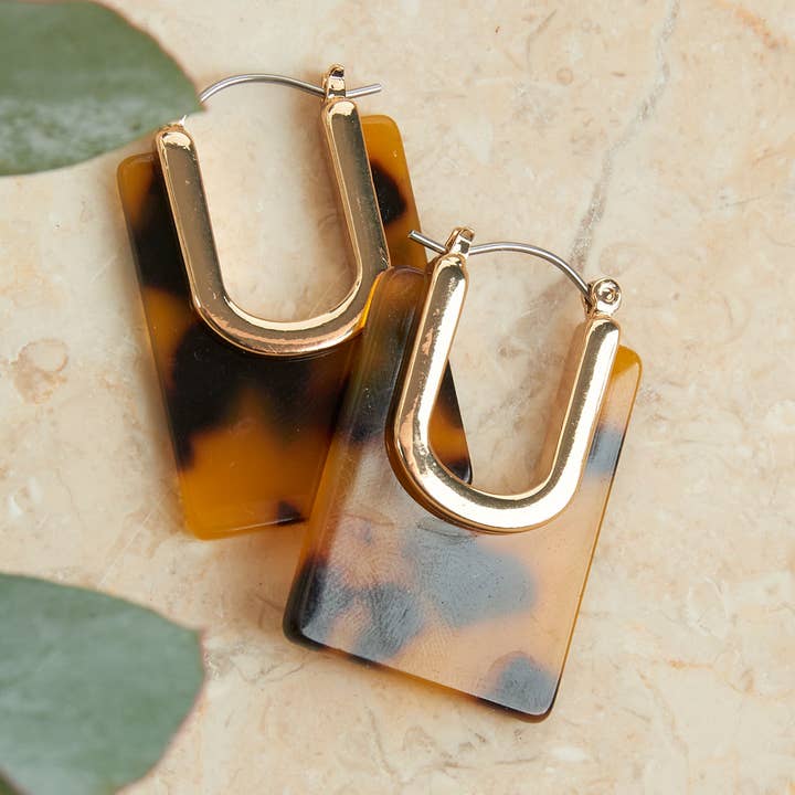 Hoop Earring Sloane Tortoiseshell Square Acrylic for wholesale by Howard's