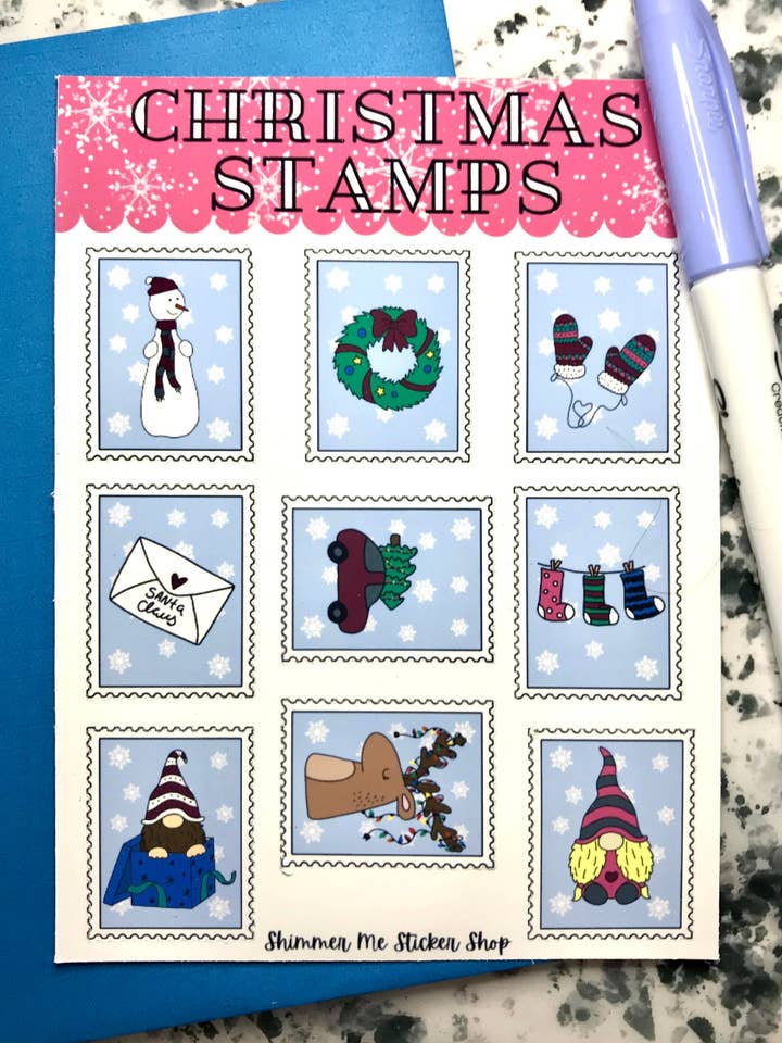Christmas Theme Stamp Stickers for wholesale by Shimmer Me Stickers