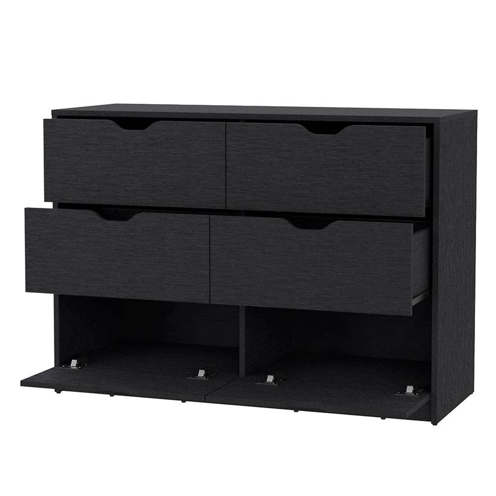 Black Basilea chest of drawers in melamine with 4 drawers for wholesale on Faire3