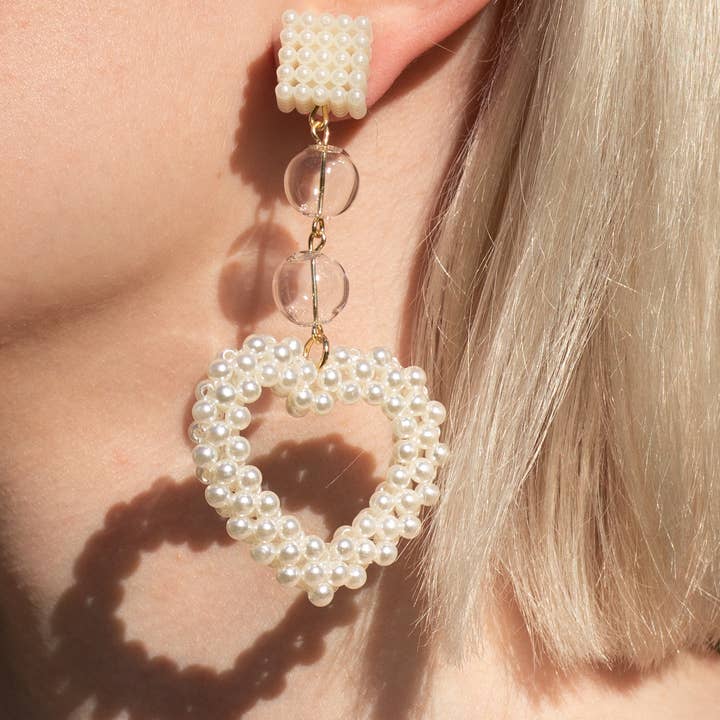 Valentins perlehjerte øreringe for engroshandel hos G & G Jewelry