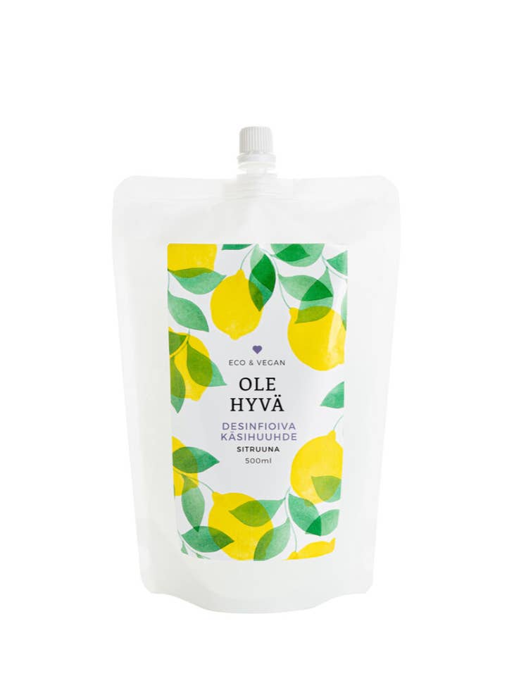 Disinfective Hand Rinse Lemon, refill bag 500ml for wholesale by Ole Hyvä Metsä