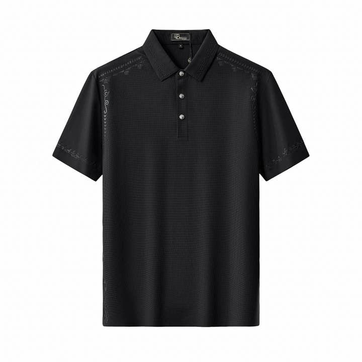 Ornate Trim Polo-BLACK for wholesale by BAROCCO