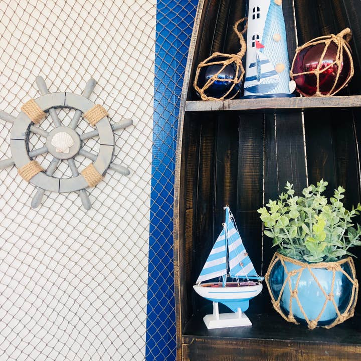 Hampton Nautical - Venta al por mayor Papel pintado 3D - Rueda decorativa antigua con concha marina 12"
