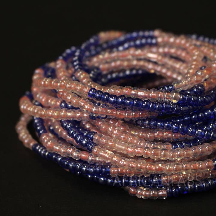 AfricanFabs - Wholesale Beads - Waist Beads / African Waist Chain - OSAYEMWENRE - Blue / pink (elastic)