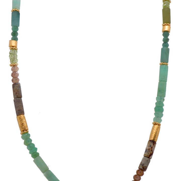 Bracelet et collier en or vermeil 24 carats issu du commerce équitable, chrysoprase, amazonite, jaspe, émeraude, vésuve et péridot pour la vente par Joyla Jewelry