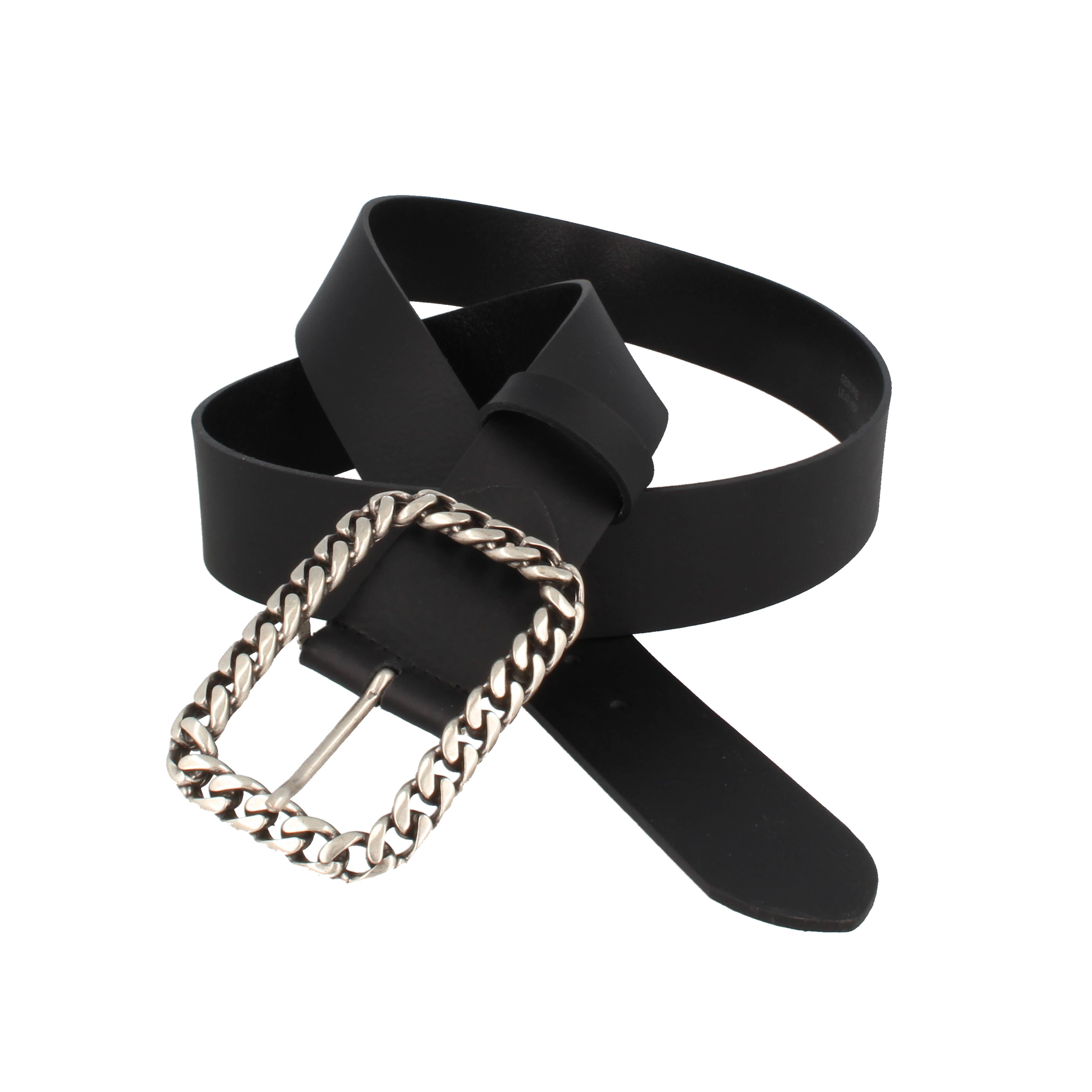 Invecchiato women's leather belt with chain buckle, black for wholesale on Faire1