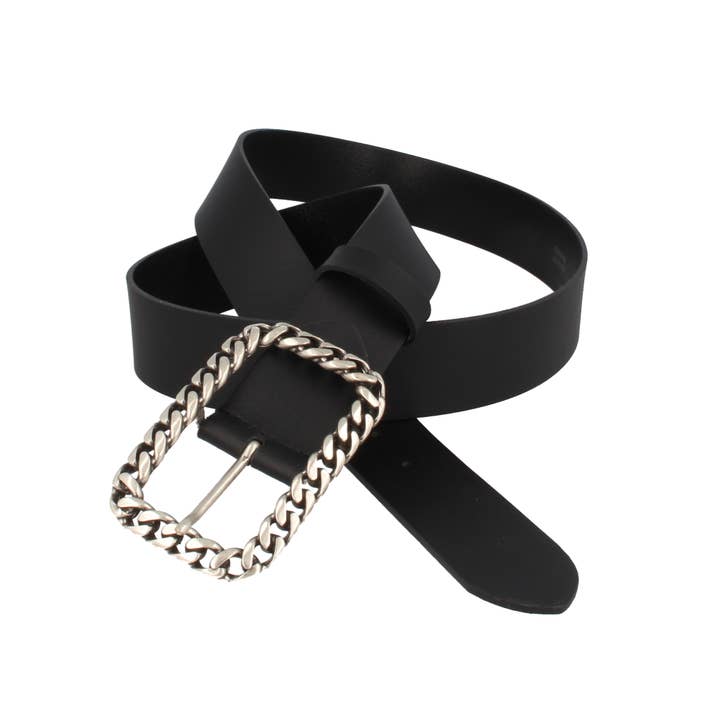 Invecchiato women's leather belt with chain buckle, black for wholesale on Faire1