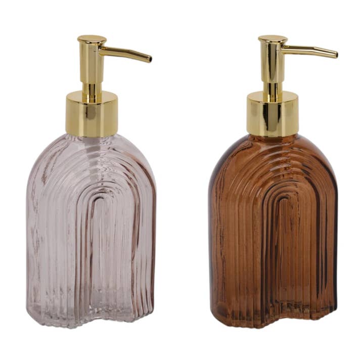 Dispensador de jabón retro marrón beige dorado vidrio cabezal de bomba 19 cm para venta al por mayor de SchnappFreude