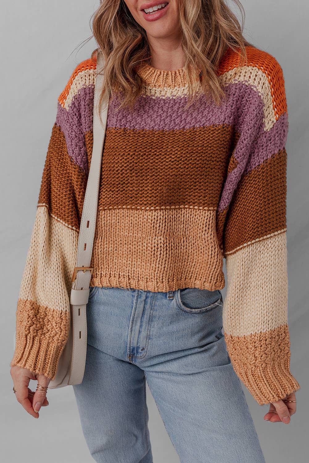 Multicolour  LDC Cropped Colorblock Knitted Sweater for wholesale on Faire0