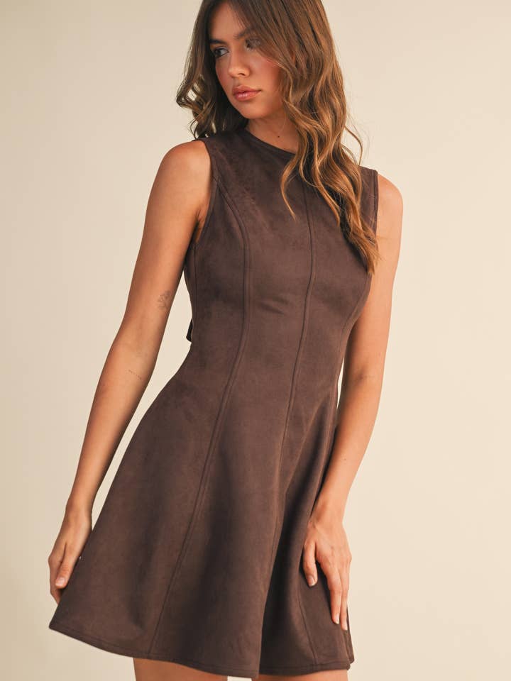 ID8921-C SUEDE BACKLESS A LINE MINI DRESS for wholesale by Klesis