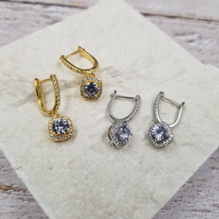 Clear Zircon Gem Earrings for wholesale by Treasure Wholesale