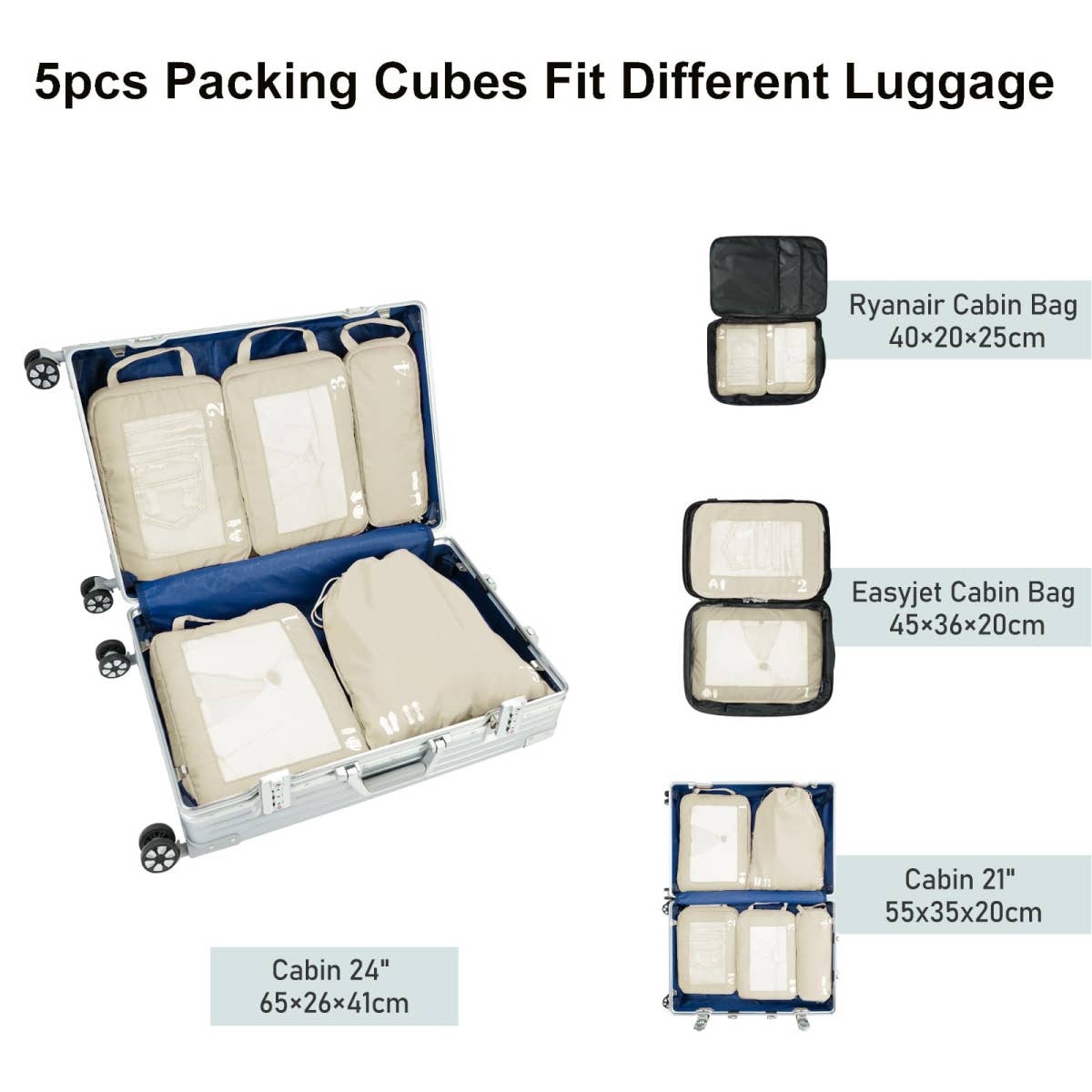 wandf - Wholesale Travel Set - 5 Set Compression Packing Cubes for Suitcases Organiser Bags6