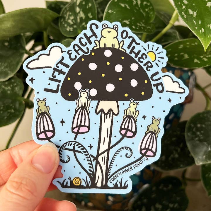 Cornflower Print Co. - Wholesale Sticker - Vinyl Sticker | Lift Each Other Up | Frogs & Mushrooms