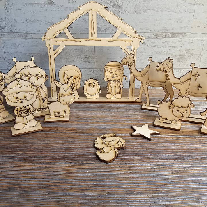 Ensemble de crèche en bois - Artisanat de Noël à peindre soi-même pour la vente par LB Personalized Design