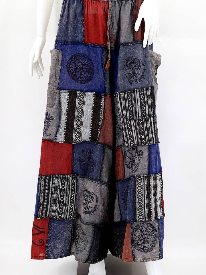 Himalaya Handmade - Wholesale Pants – Women's - Cotton Hippie Handmade Harem Overlock Old Gods Symbols Patchwork Wide Leg Bohemian Trousers11