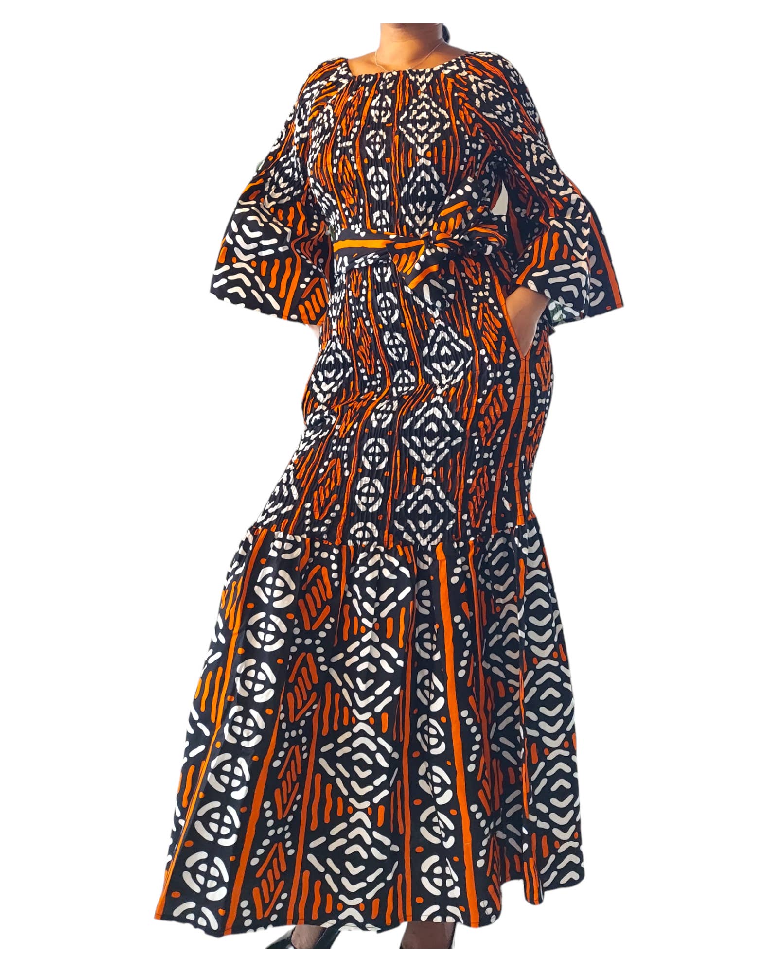 India Batik – Großhandel Kleid – Damen – 9008 Kittelkleid im Meerjungfrauen-Stil mit Tribal-Print