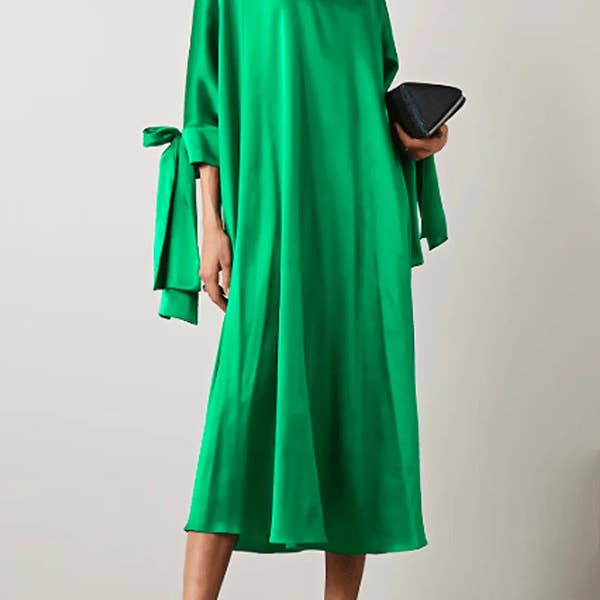 Original Urban Bowknot Tied Sleeves Green Midi Dress for wholesale by Sheer Trend