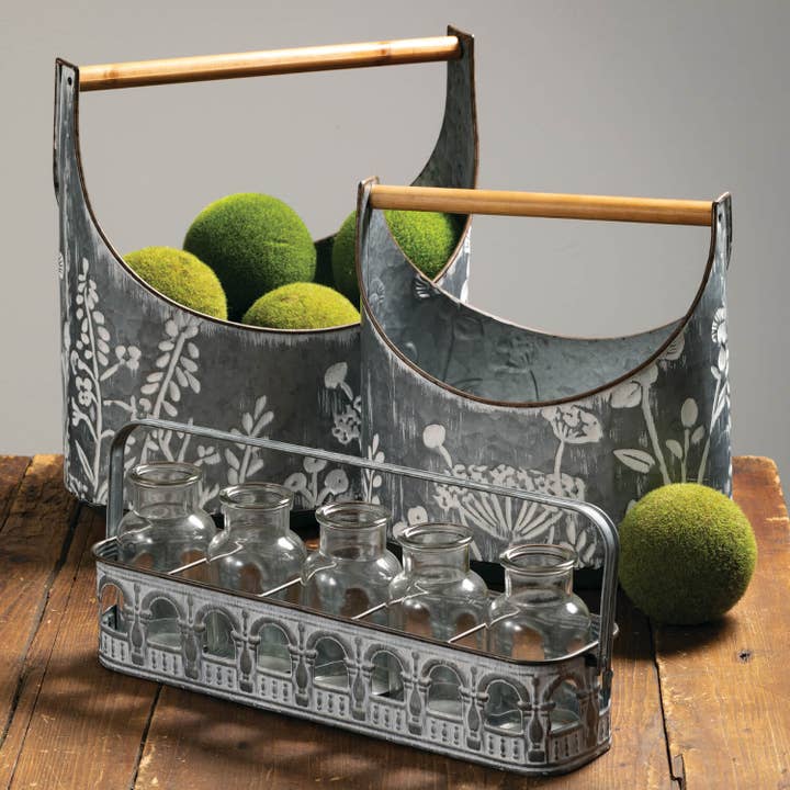 Sullivans Home Decor - Wholesale Plant Pot - FLOWER TRUG SET WITH HANDLES