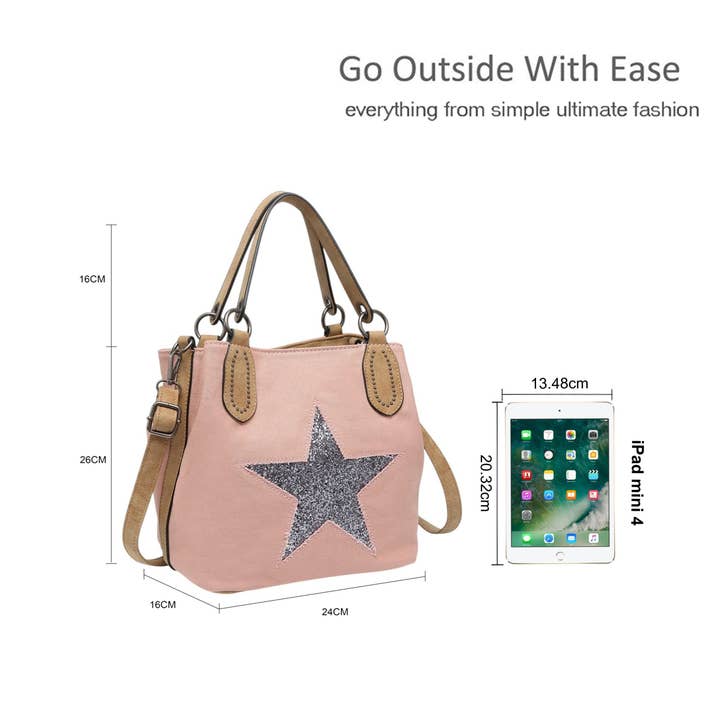 Ellas Trading – wholesale Tote bag – Women's – Trendy Glitter Star Stylish Canvas Crossbody Tote Bag9