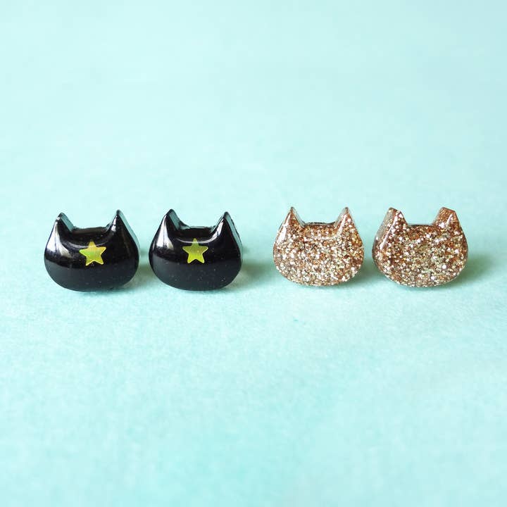 Resin Cats Glitter Earrings - Dark Side or Chiffon Gold for wholesale by fancypop