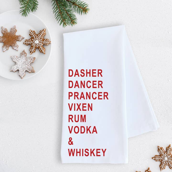 Rum Vodka & Whiskey - Tea Towel - Christmas Décor for wholesale by DEV D + CO.