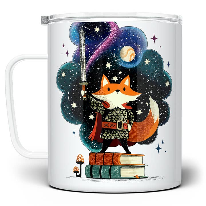 Cosmic Fox Knight Insulated Mug, Bookish Fantasy Gifts for wholesale by Loftipop