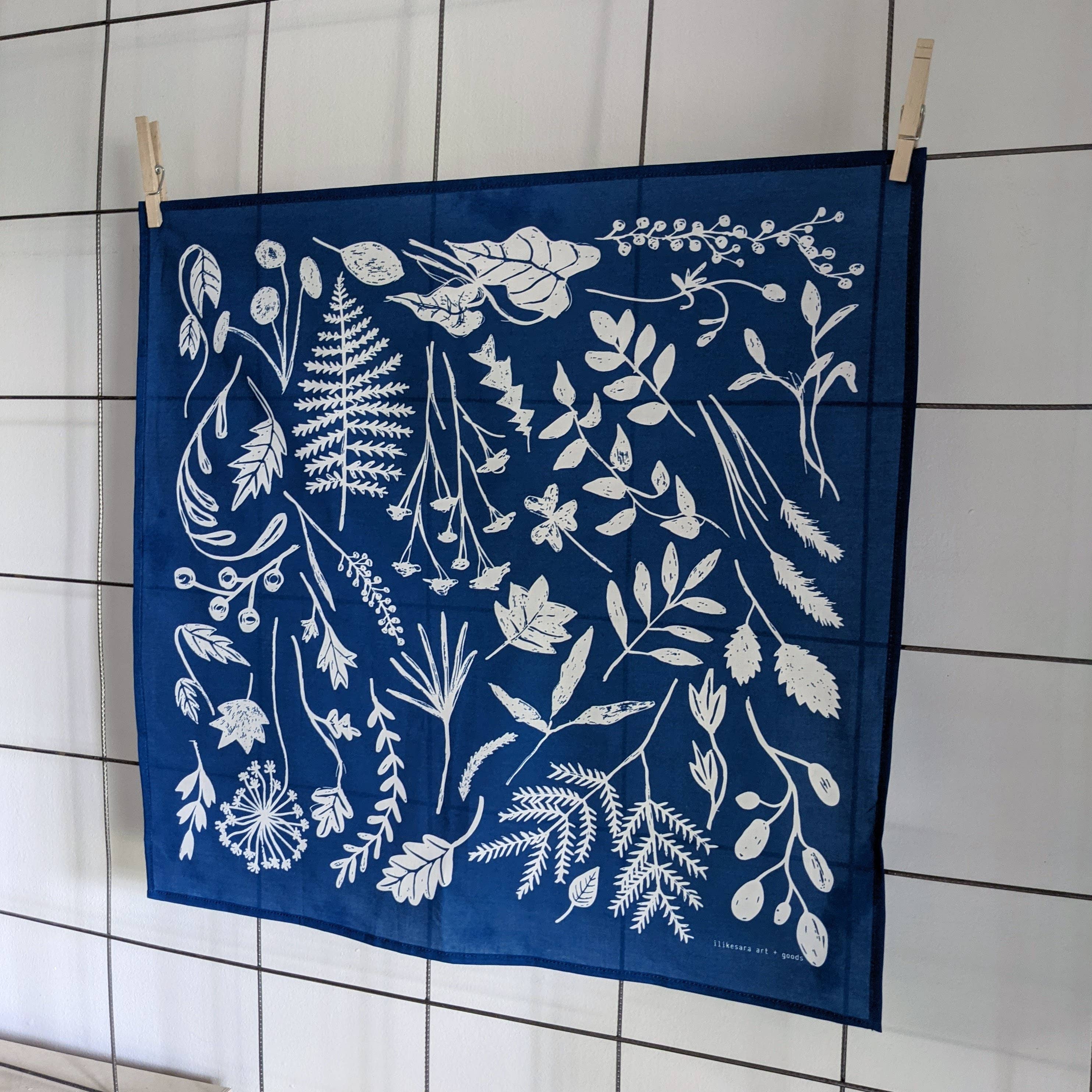 ilikesara | art + goods - Wholesale Bandana - Women's - bandana | sunprint - indigo blue screenprinted plant scarf neckerchief3
