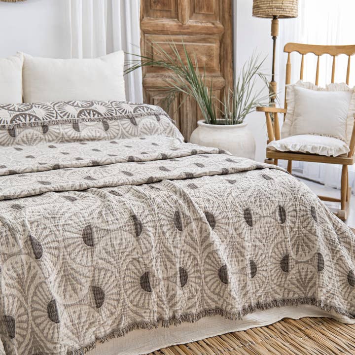 TurkanHome – Cobertor de cama por atacado – Cobertor de Musselina Ginkgo /Queen-King/ Adulto Musselina /Castanho/3