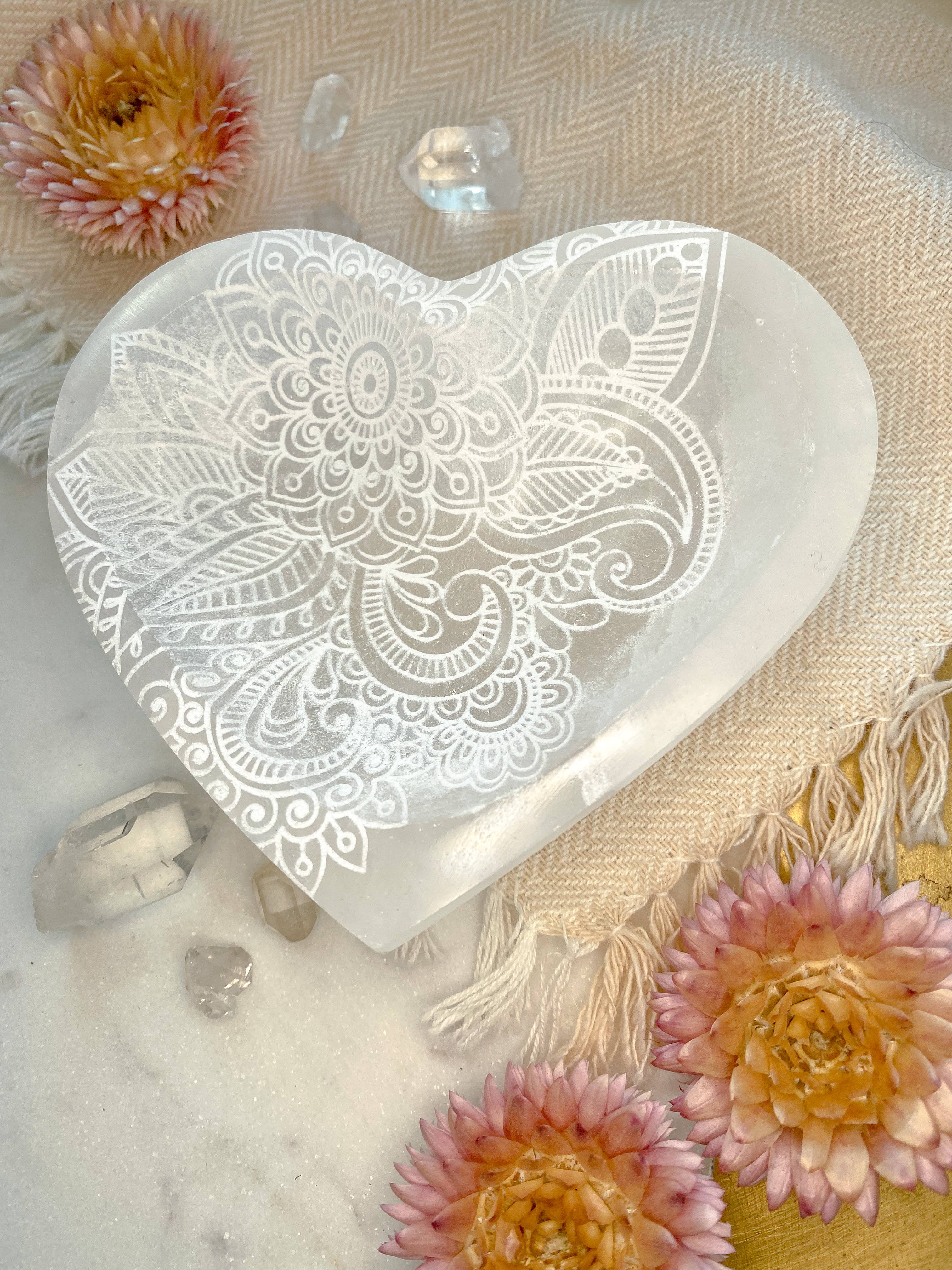 Fractalista Designs - Wholesale Decorative Plate/Dish/Bowl - Henna Heart Selenite Crystal Dish Bowl Mother's Day Gifts6