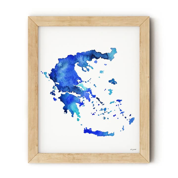 Carte bleue de la Grèce, aquarelle de voyage, art mural pour la vente par KelseyMDesigns