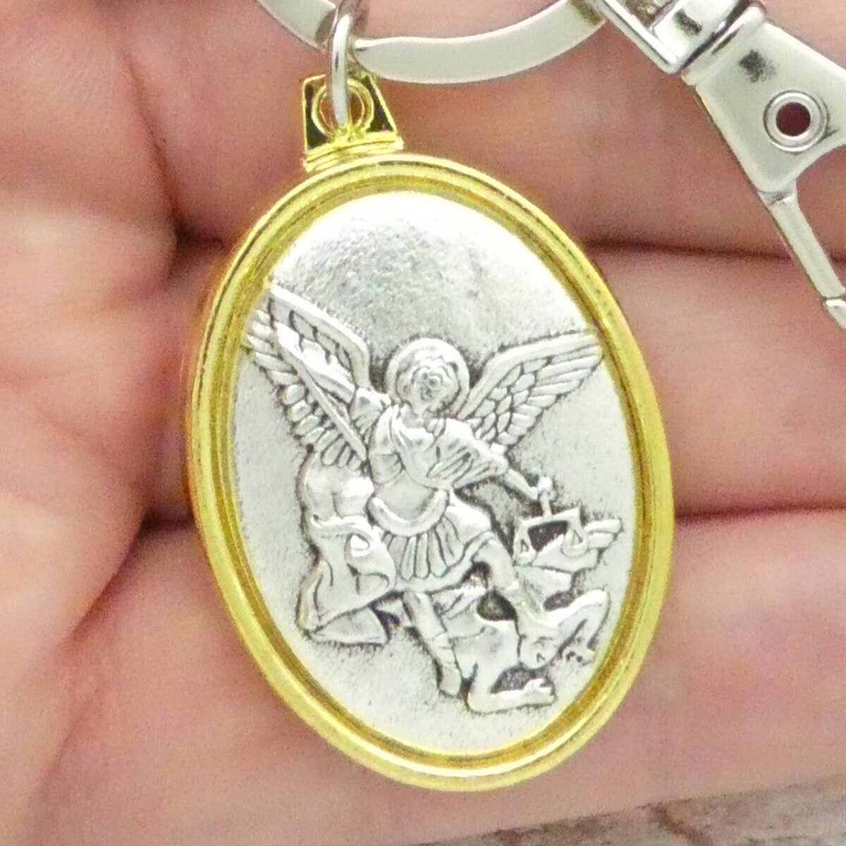 Treasure Island - Wholesale Keychain - Unisex - St Michael Unisex Keychain in Silver and Gold by TIJC3