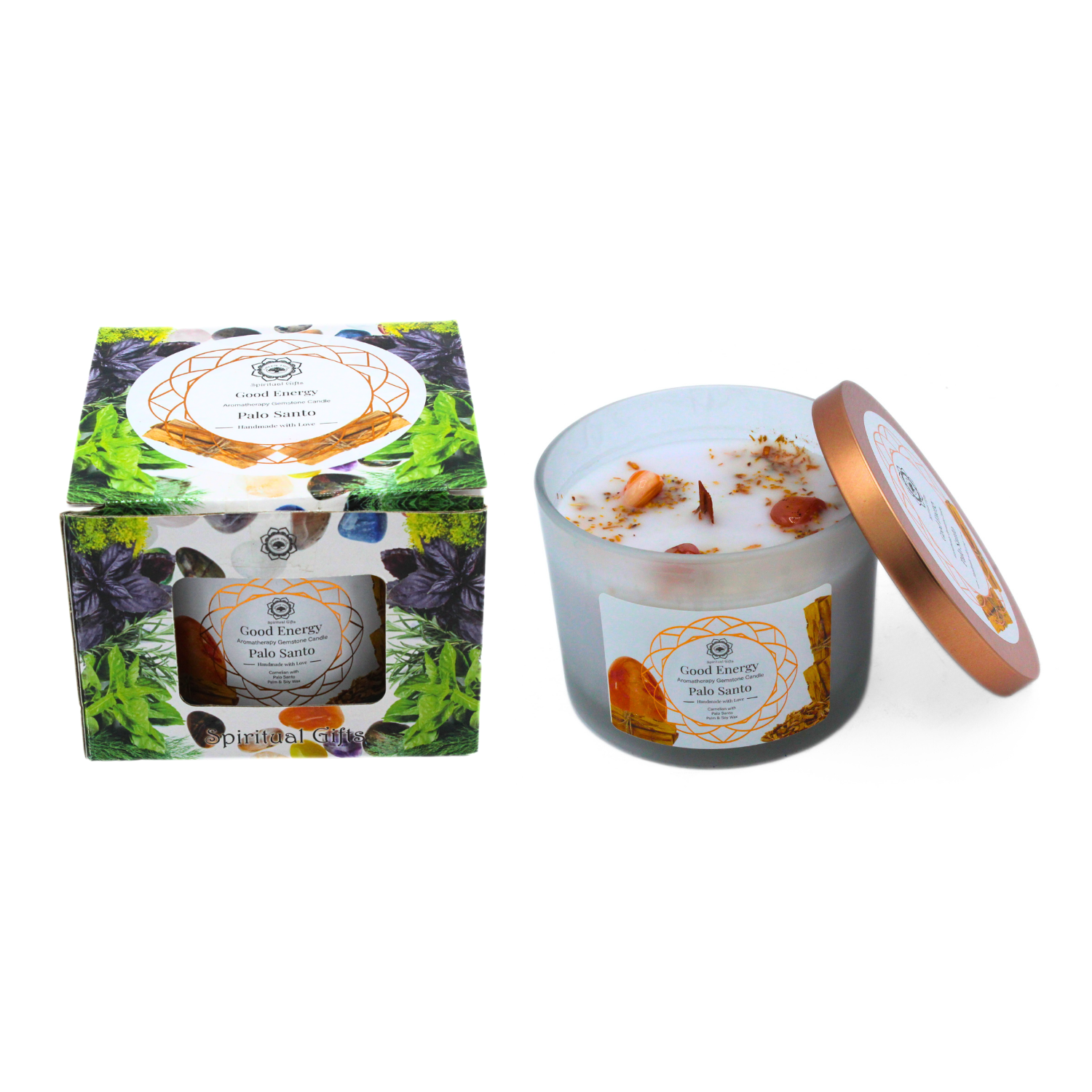 Green Tree - Wholesale Pot/gevulde kaars - Green Tree geurkaars met edelstenen en Palo Santo, goede energie, 256 g1