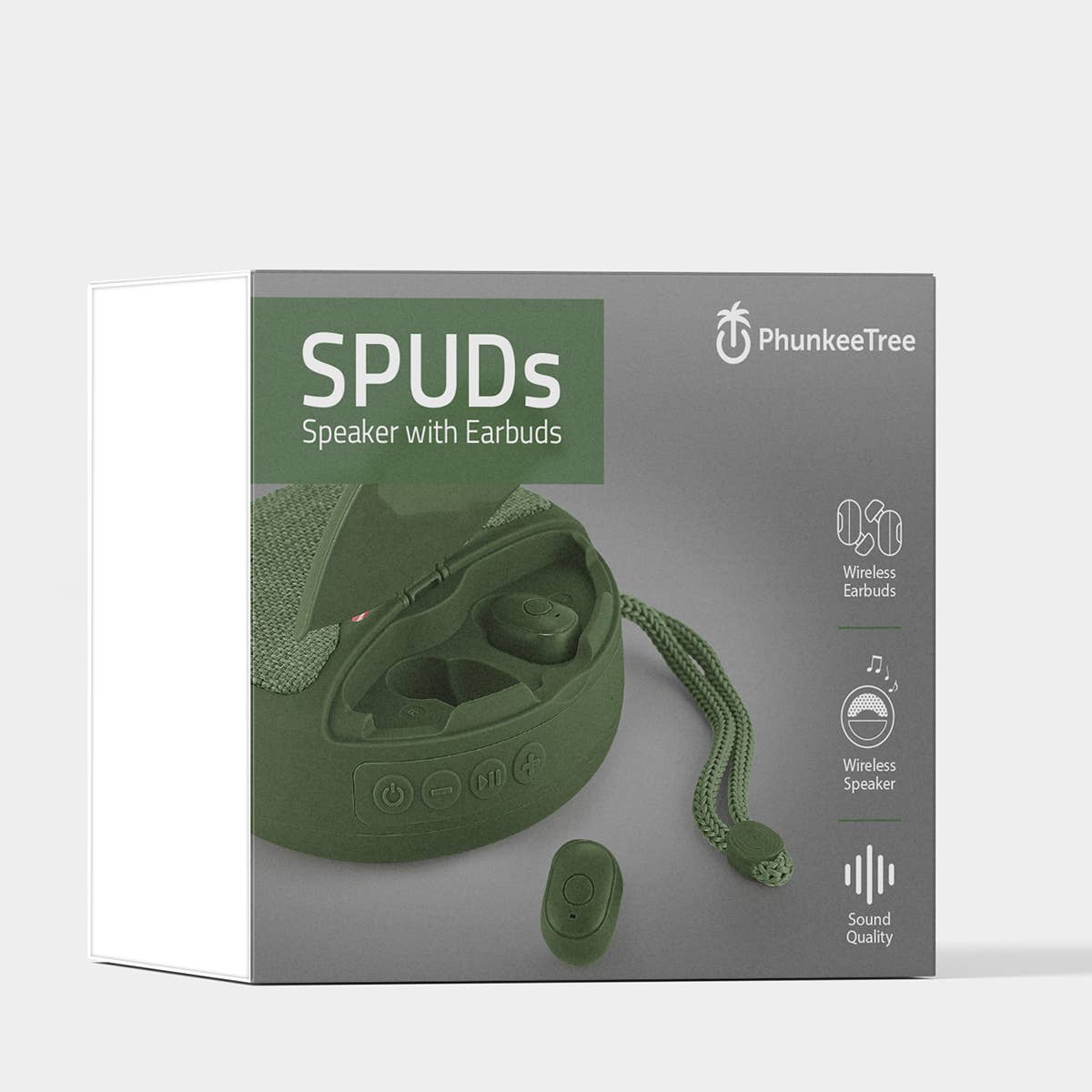 PhunkeeTree - Wholesale Speakers - Green - 2-1 Spuds With Wireless Speaker & Earbuds3