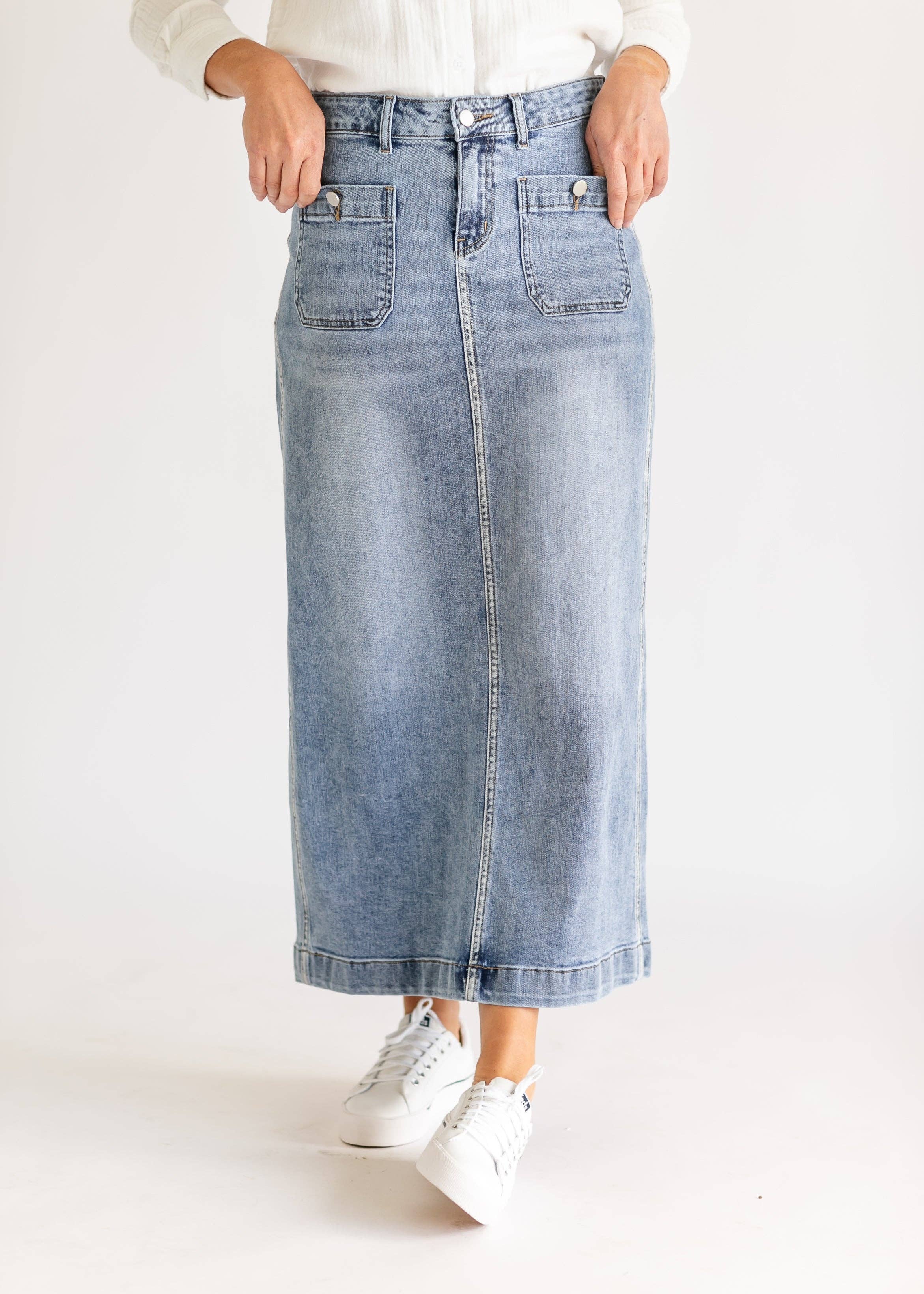 Inherit Clothing Company – wholesale Kjol - Dam – Elin Främre Ficka Maxi Jeanskjol6