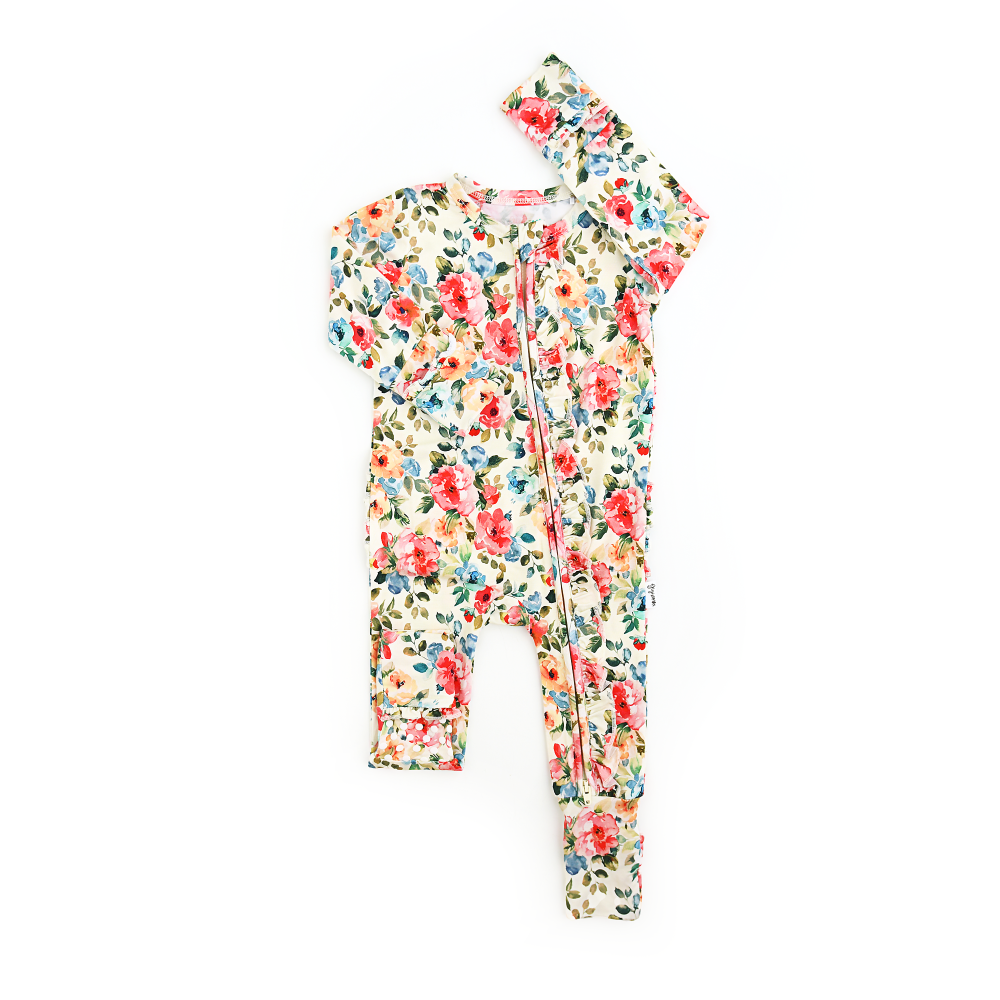 Gigi and Max - Wholesale Jumpsuit - Baby - Nayeli RUFFLE ZIP Bamboo One Piece Floral Baby Clothing0