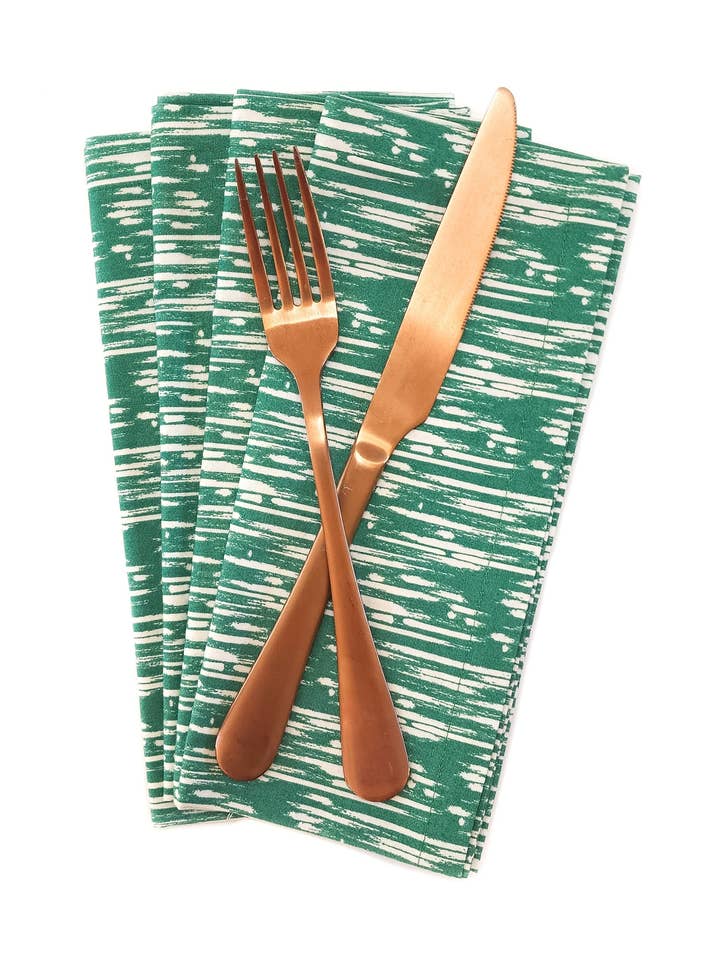 Green & White Cotton Cloth Napkins, Set of 4 for wholesale by 90 West Linen Co.
