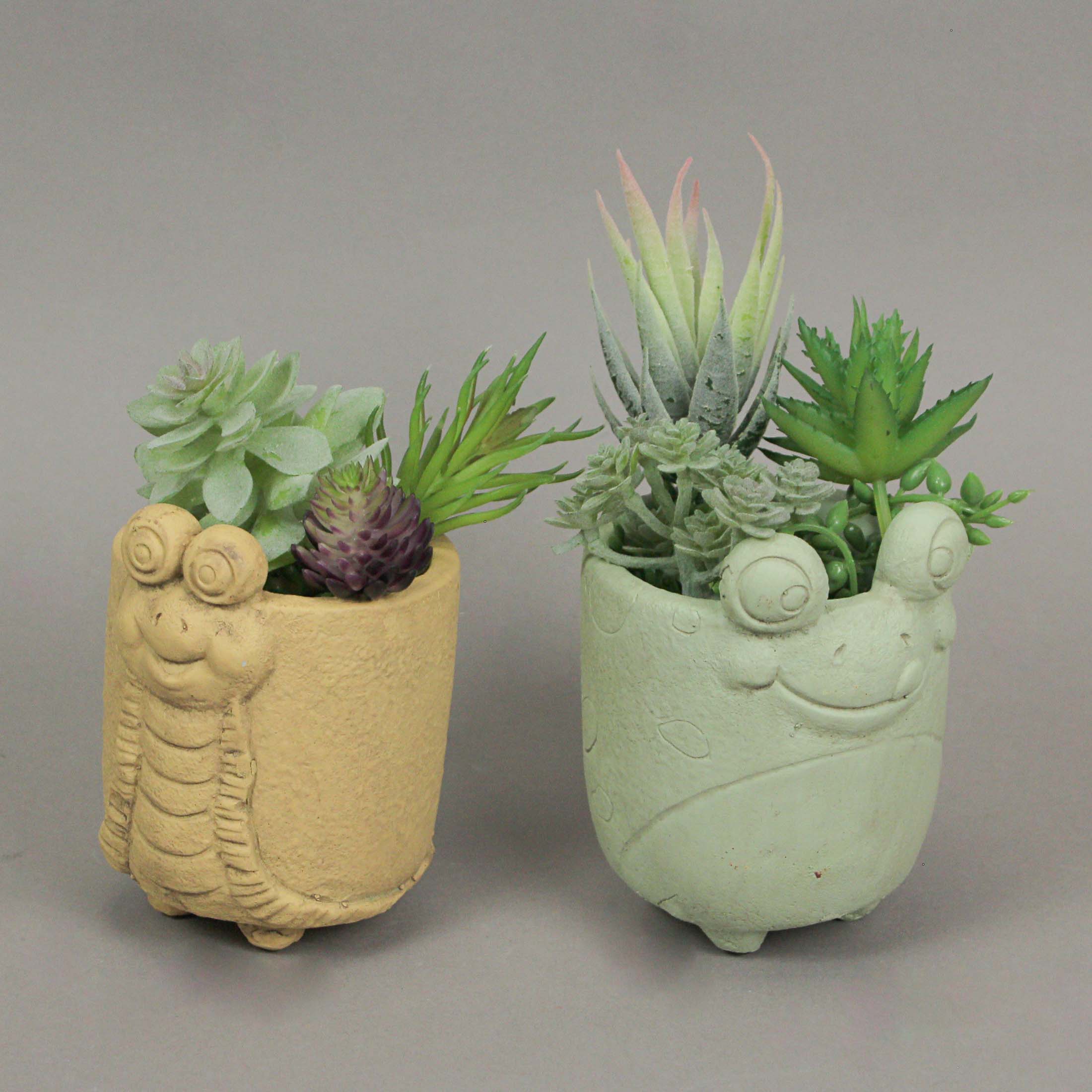 Things2Die4 - Wholesale Plant Pot - Set Of 2 Snail & Frog Resin Succulent Planters1