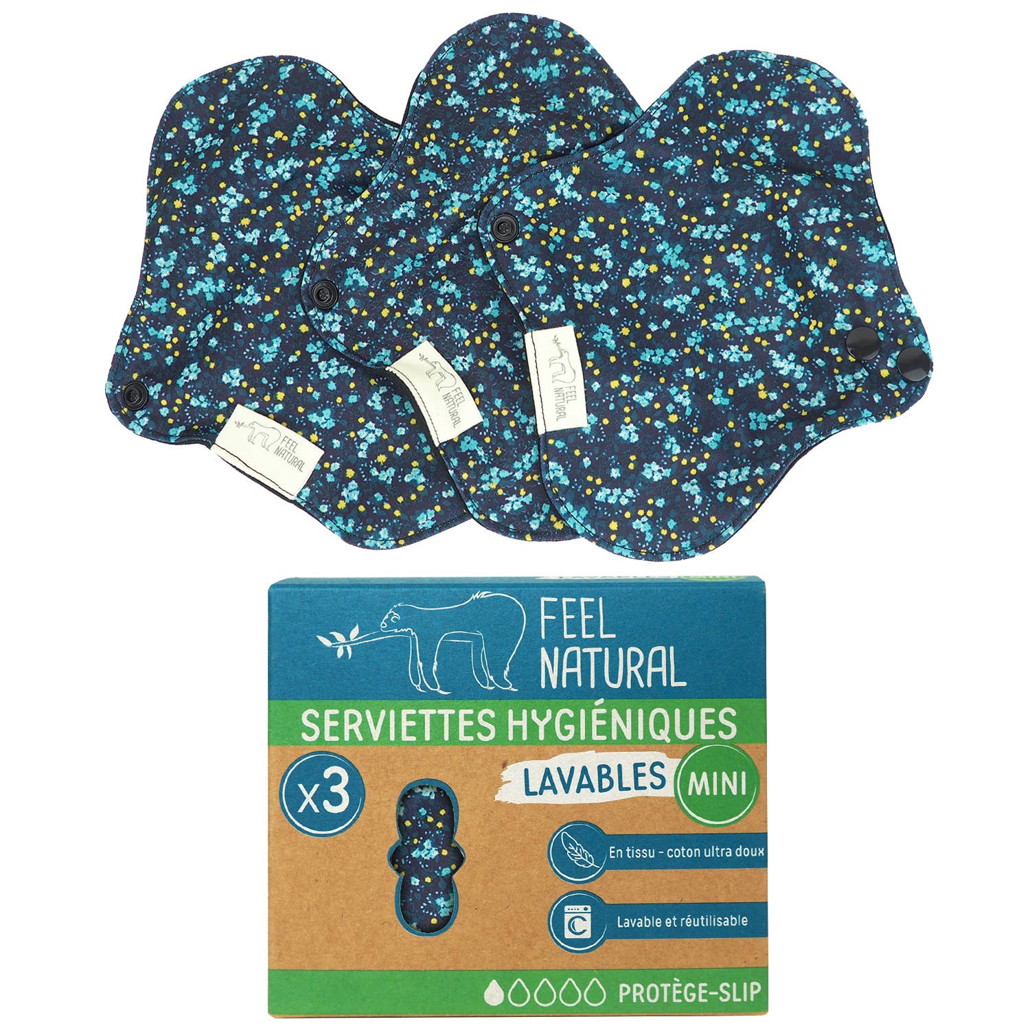 FRENCH TENDANCE - Venta al por mayor Toallitas faciales y corporales - 3 toallas higiénicas lavables y reutilizables - Para flujos ligeros0