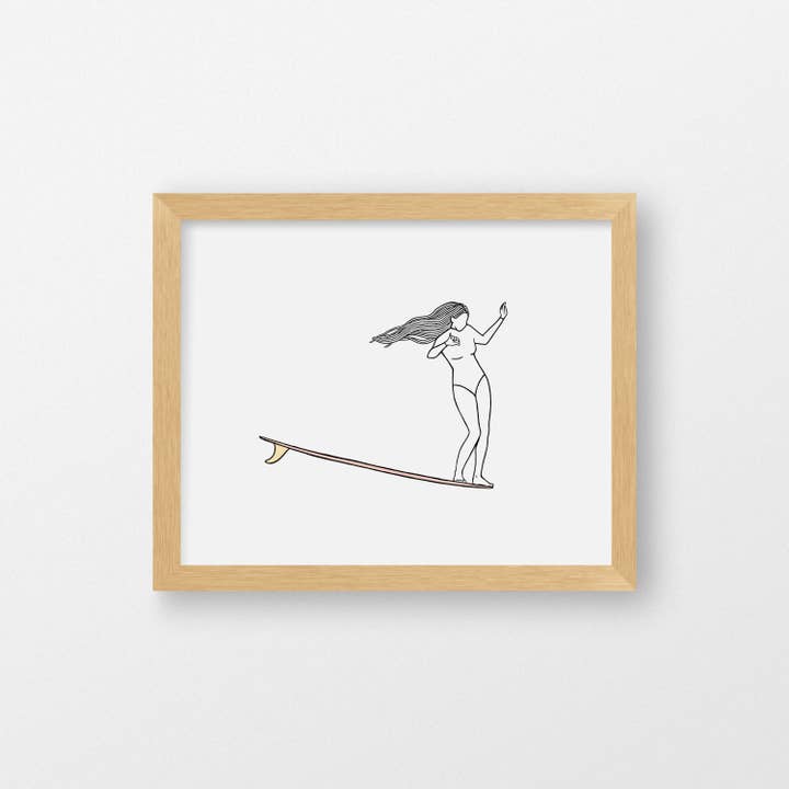 "Nose Ride", Surf Art Print for wholesale by Meg Jacovino - Thoughtfully Hand Drawn