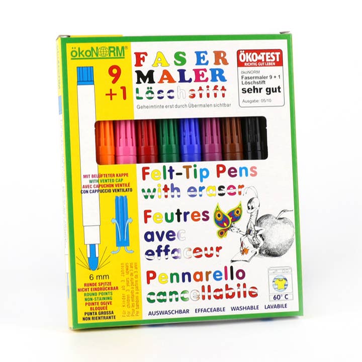 Finnspetspenna 9+1 med sudd – 9 färger för wholesale av ökoNORM