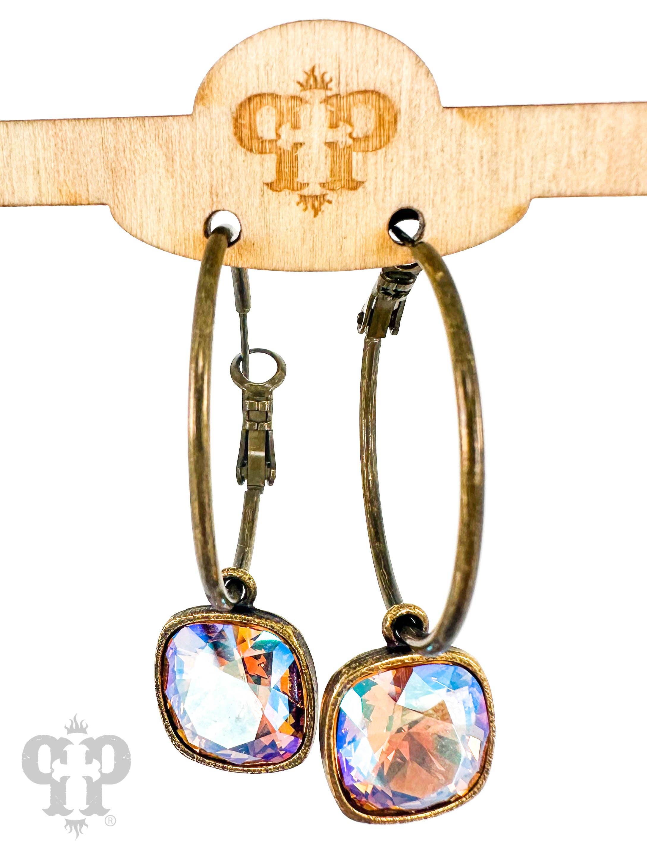 Pink Panache Brands - Wholesale Dangle Earrings - Square Austrian crystal hoop earring, 12mm7